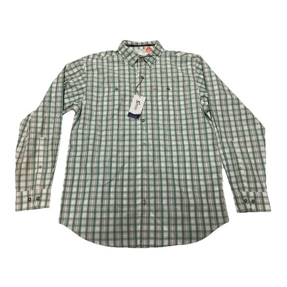 World Wide Sportsman Vented Fishing Shirt Men's Medium Green Plaid Long Sleeve - Picture 1 of 7